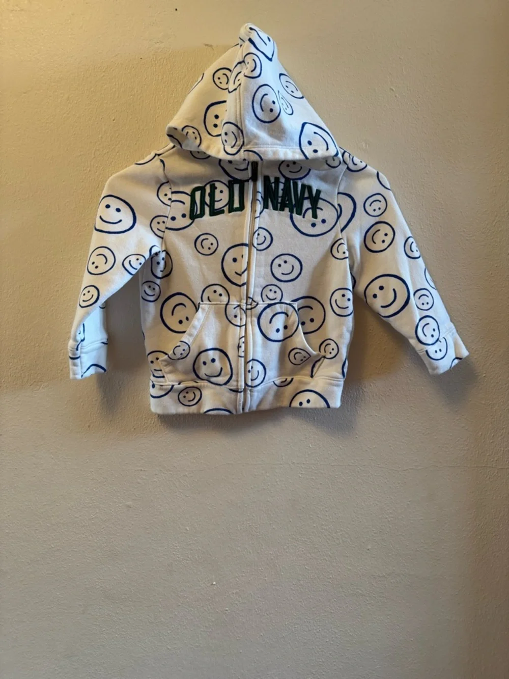 Old Navy Toddler Smiley Face Zip-Front Hoodie Size 4T Cream Blue Green Graphic